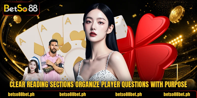Clear reading sections organize player questions with purpose