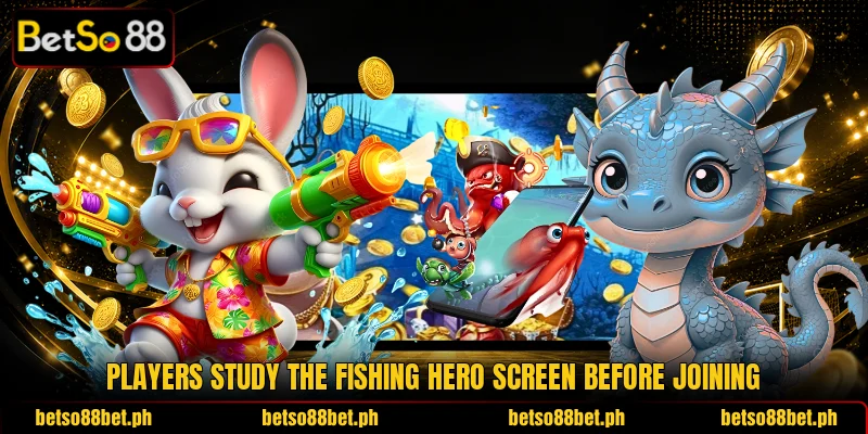 Players study the Fishing Hero screen before joining Players study the Fishing Hero screen before joining