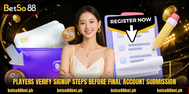 Players verify signup steps before final account submission